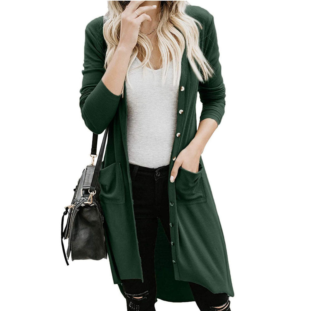 Mid-length Long-Sleeved Button Sweater Coat