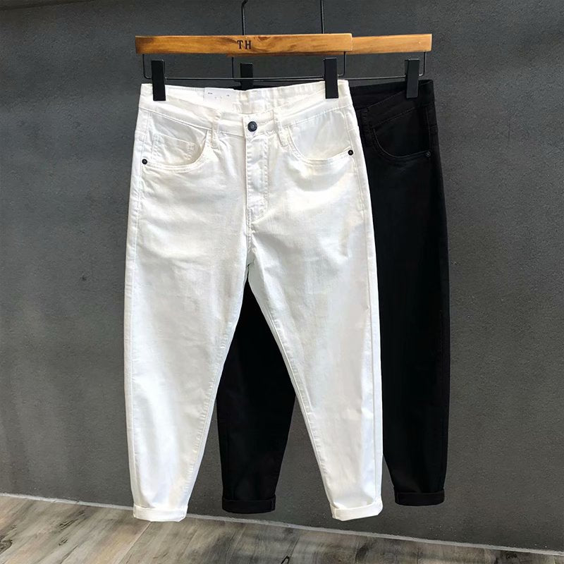 White Jeans Men''s Small Leg Capris Summer Korea