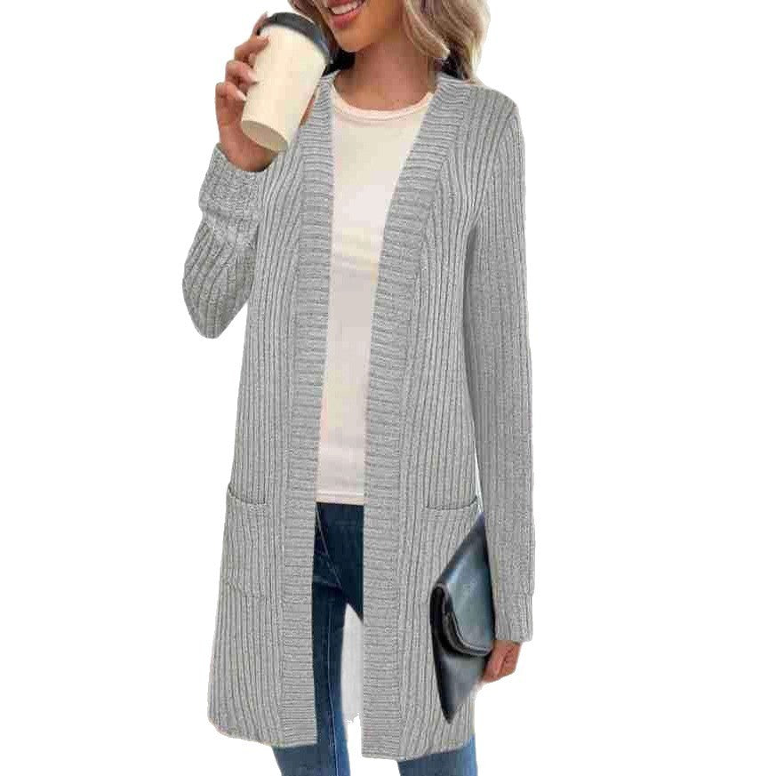Long Sleeve Loose Pockets Knitted Cardigan Jacket