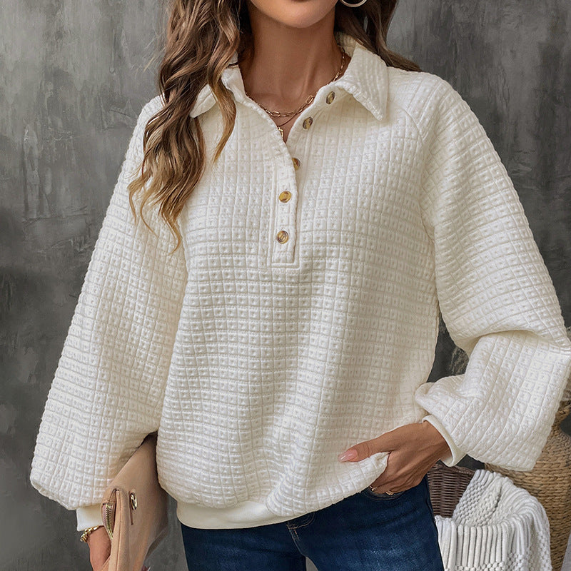 Women's Texture Polo Collar Solid Color Thickened Sweater