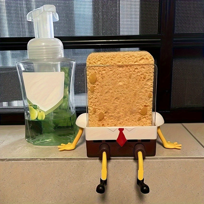 Cartoon Sponge Drain Rack – Plastic Hanging Organiser for Kitchen & Bathroom