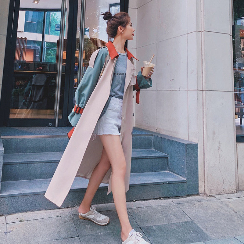 Women's loose long retro trench coat