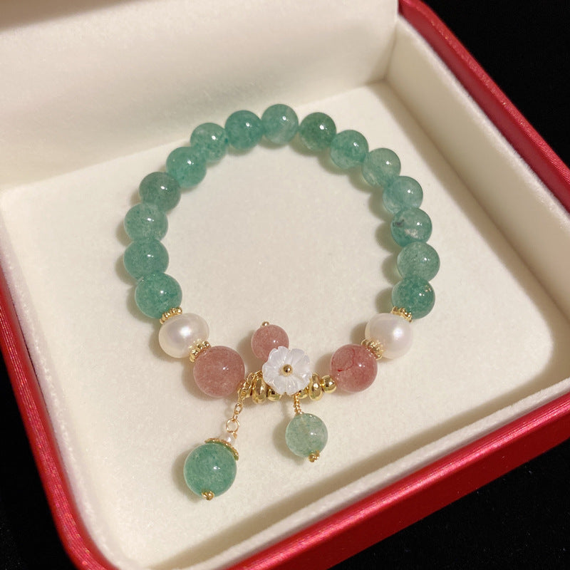 Female Forest Green Strawberry Crystal Bracelet