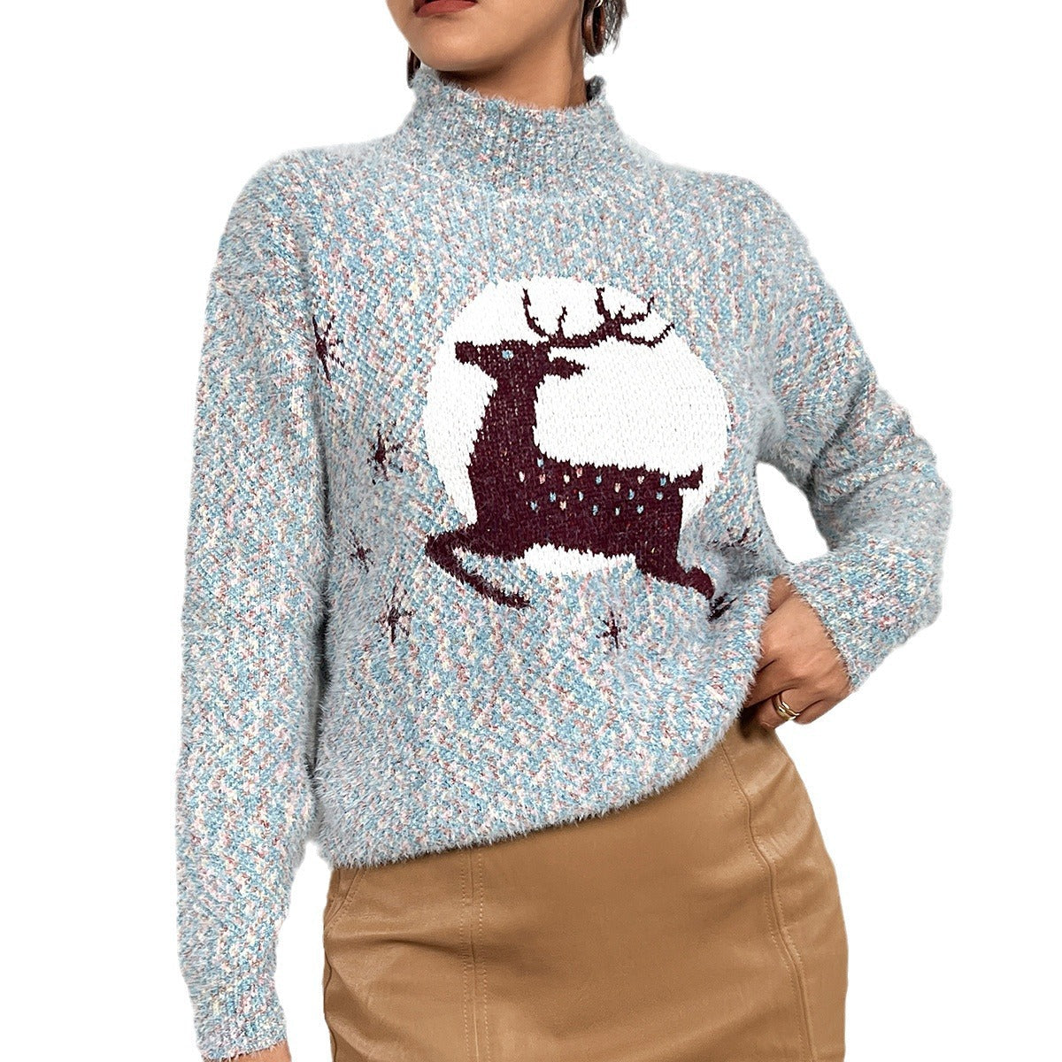 Women's Casual Christmas Half-Neck Pullover Jacquard Top