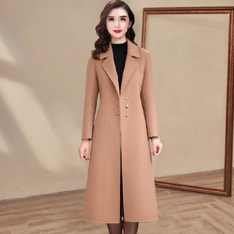 Western Style Fashion Woolen Women's Trench Coat
