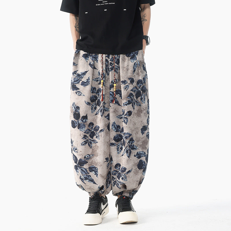 Plus Size Loose Men's Clothing Casual Pants Ice Silk Drape