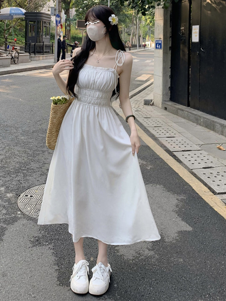 White Suspender Dress For Women In Summer