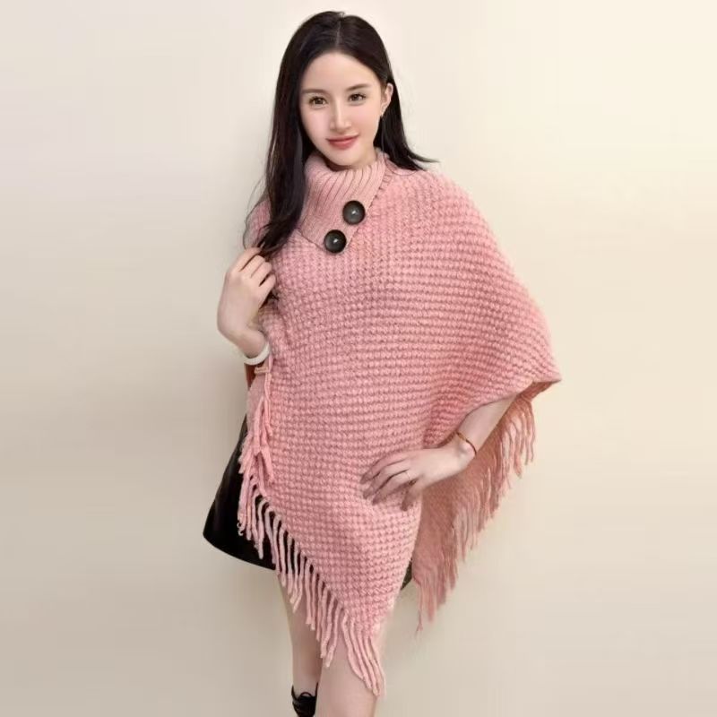Women's Casual Plush Design Sweater Shawl Cape