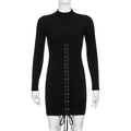 Half High Neck Patchwork Cross Tie Up Dress