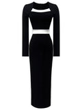 Women's Black And White Slimming Patchwork Dress