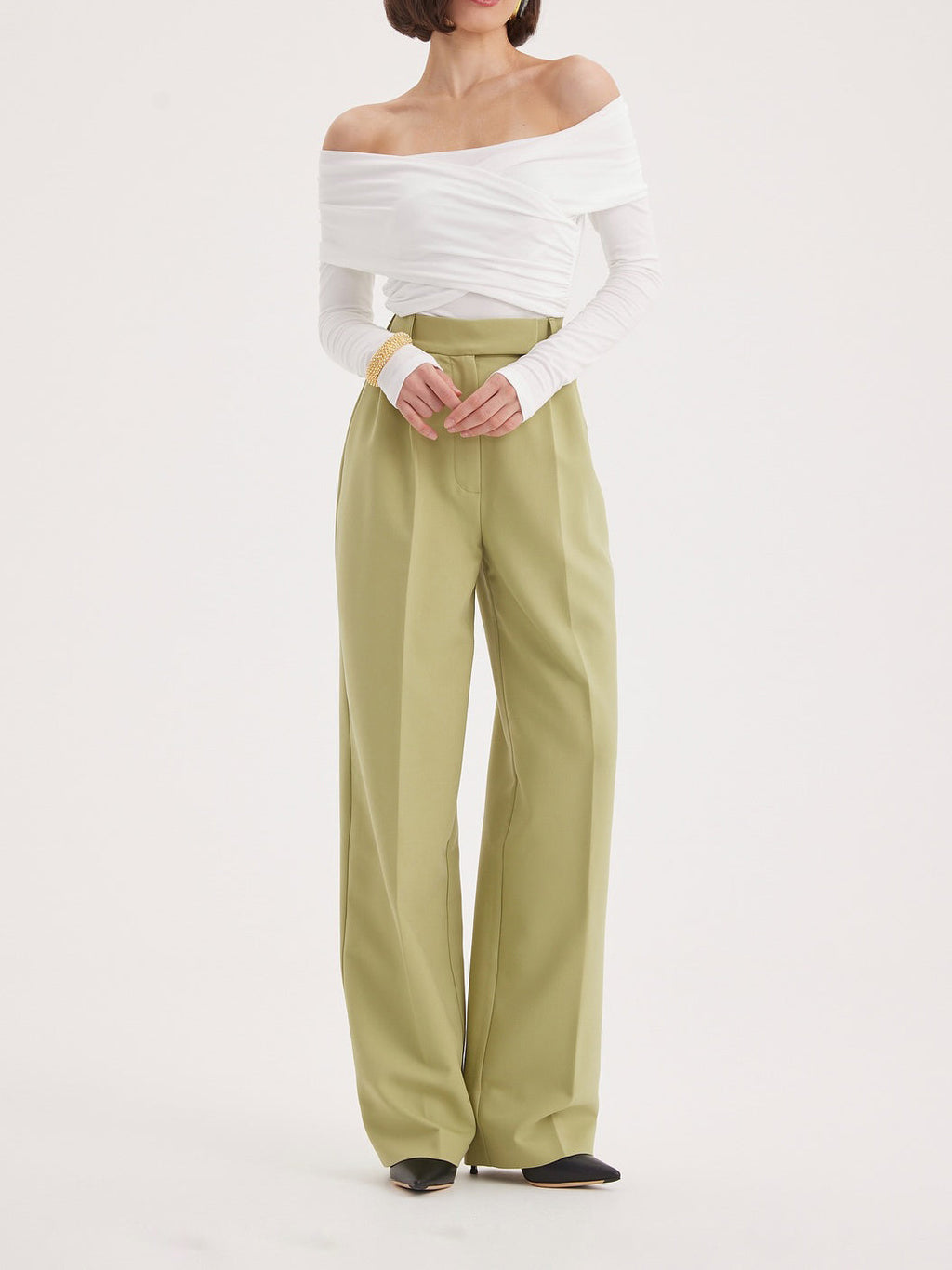 Fruit Green Waisted Suit Jacket & High Waisted Pants Set