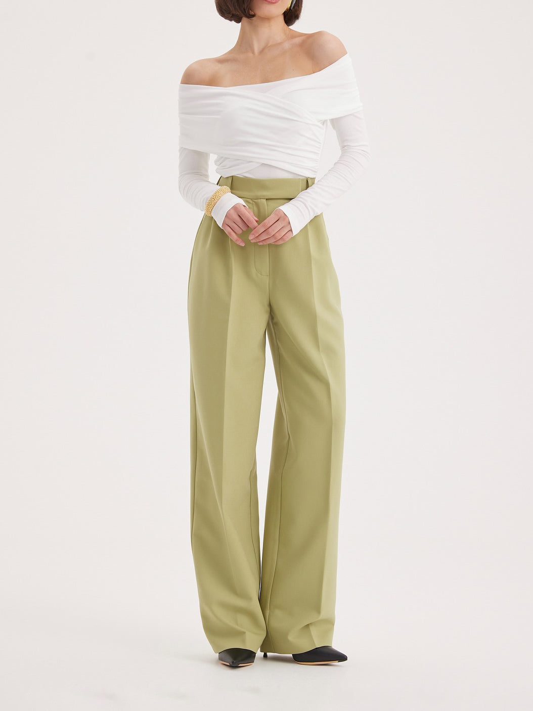 Fruit Green Waisted Suit Jacket & High Waisted Pants Set