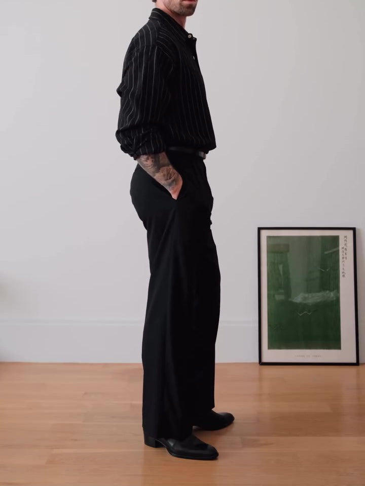Black Pinstriped Button-Down Shirt