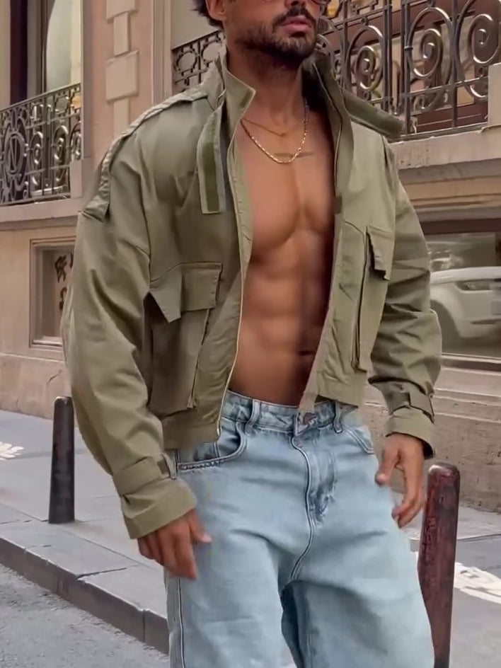 Cropped Utility Jacket With Cargo Pockets