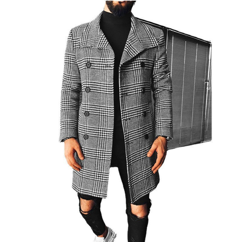 Plaid Double Breasted Lapel Coat Mid Length Coat