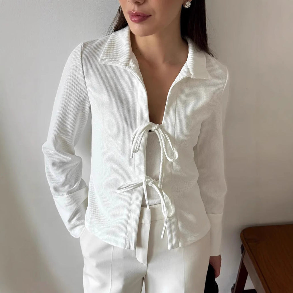 Women's Long Sleeve Lapel Tied Fashionable Jacket