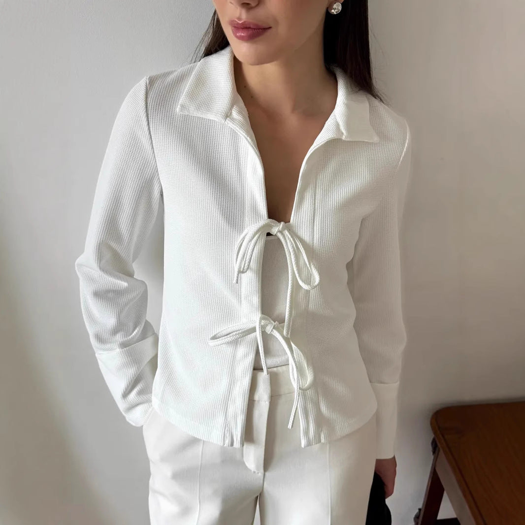 Women's Long Sleeve Lapel Tied Fashionable Jacket