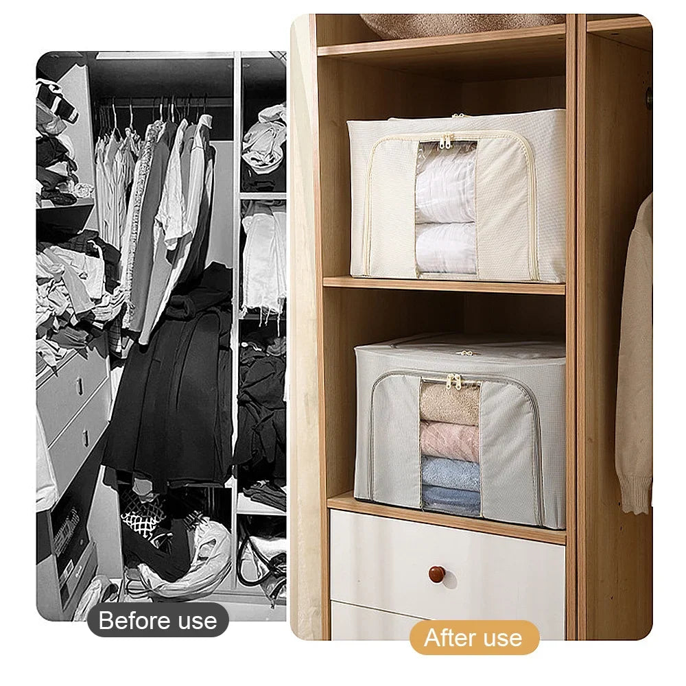 2 Pack Beige Storage Box Transparent Window - Foldable Clothing Organiser Boxes