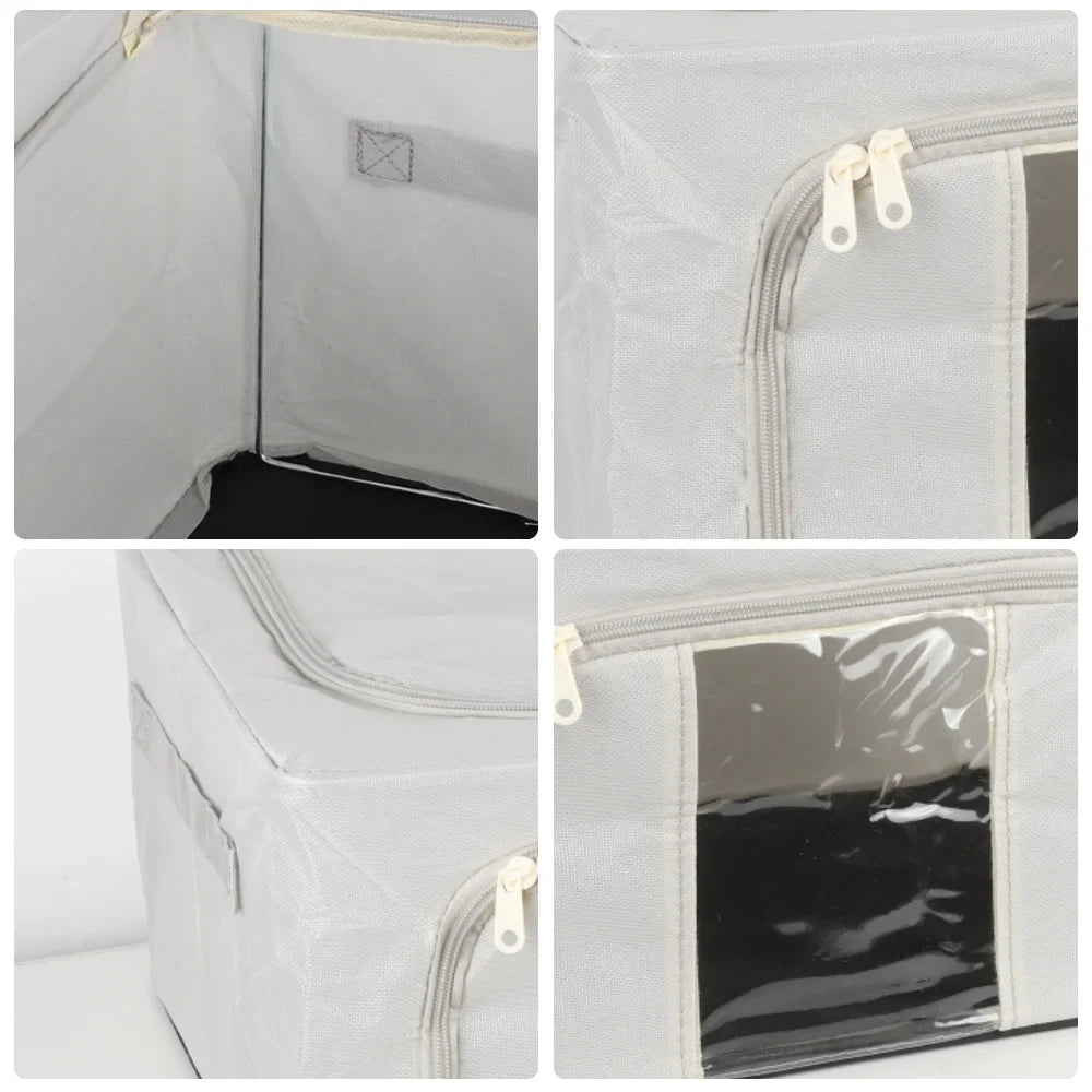 2 Pack 24L Foldable Storage Bags Metal Frame Oxford Clothes Organiser Box Grey