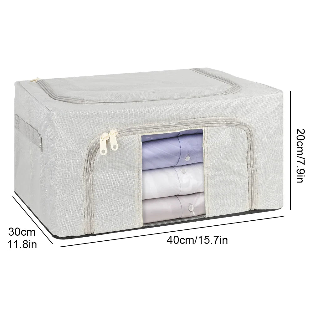 2 Pack 24L Foldable Storage Bags Metal Frame Oxford Clothes Organiser Box Grey