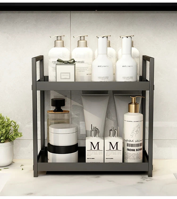 2-Tier Countertop Storage Rack - Large Capacity Bathroom & Kitchen Organiser