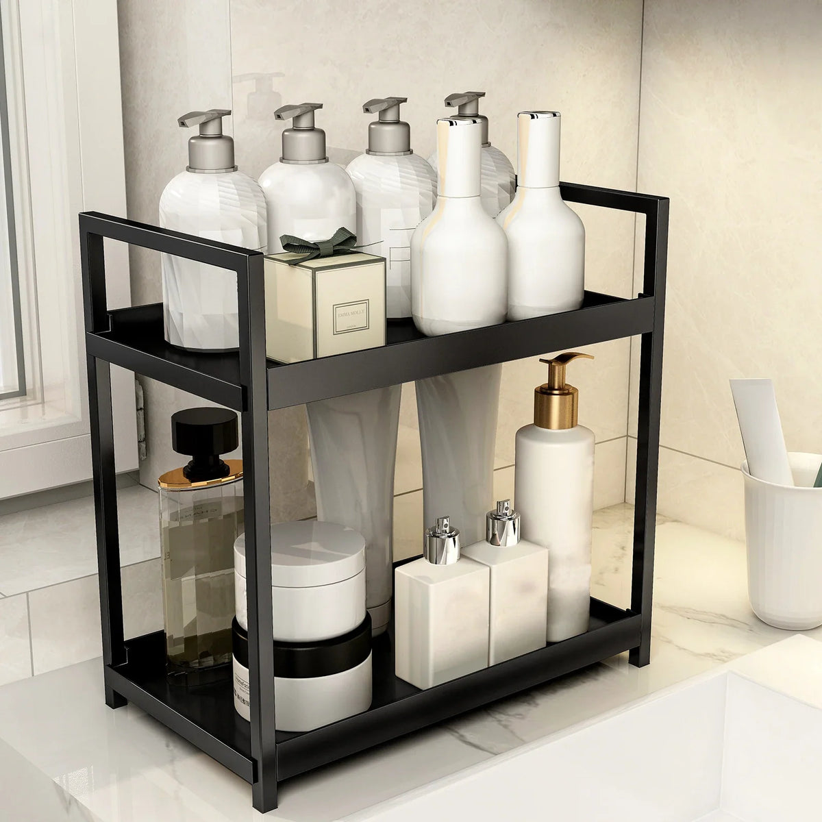 2-Tier Countertop Storage Rack - Large Capacity Bathroom & Kitchen Organiser