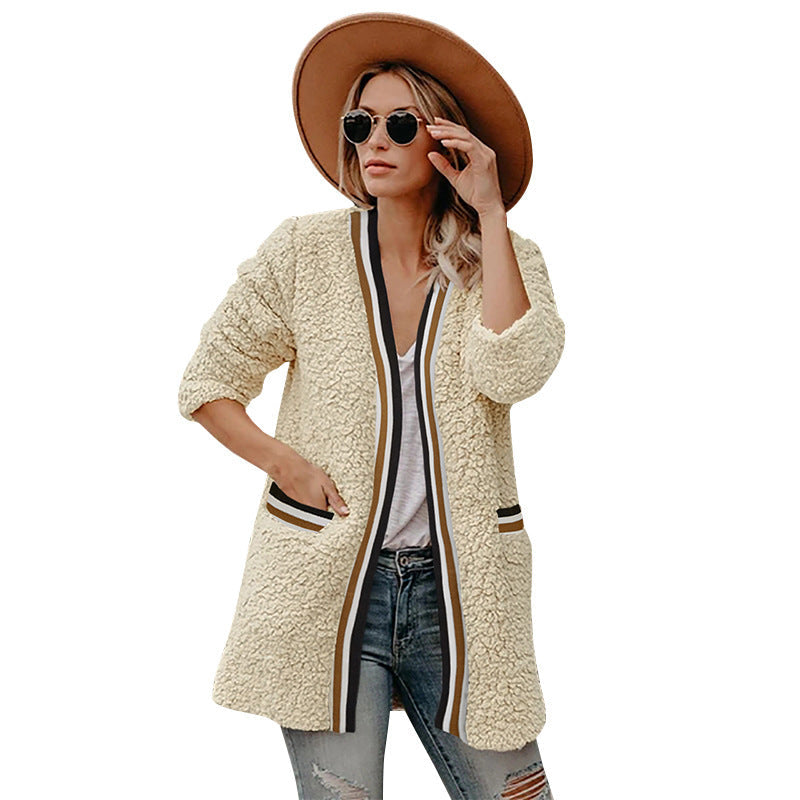 Temperament plush mid-length coat