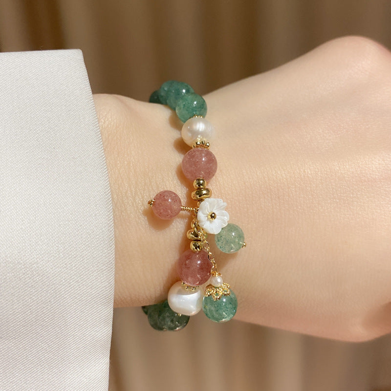 Female Forest Green Strawberry Crystal Bracelet
