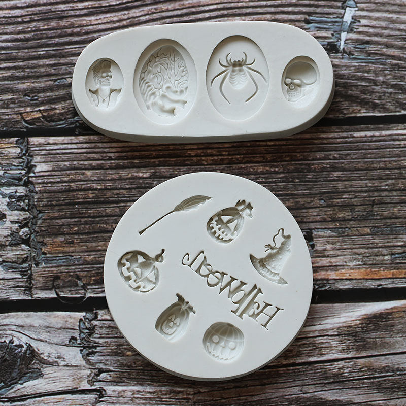 Halloween Series Flip Sugar Silicone Mold Pumpkin Ghost Skull Chocolate Cake Shape Decoration Silicone Mold