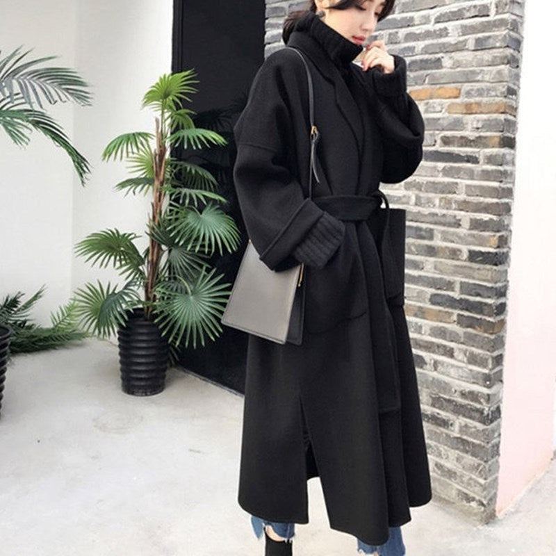 Winter new women's mid-length maple leaf red woolen coat