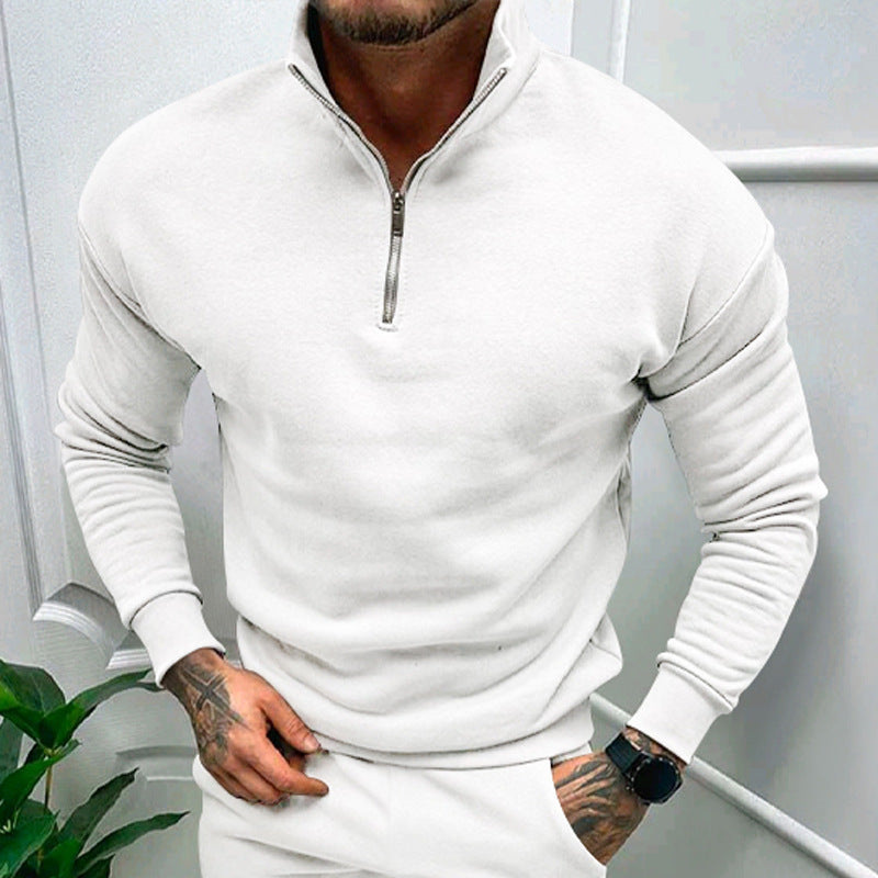 Solid Color Zipper Sweatshirt Men's Autumn And Winter Fleece-lined Long Sleeve Tops