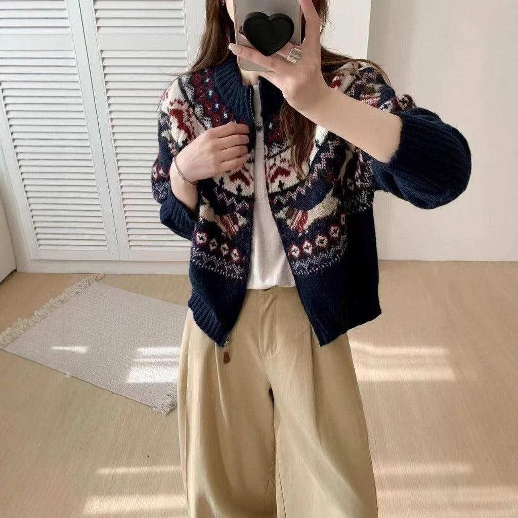 Ethnic Style Heavy Industry Jacquard Round Neck Pullover Sweater