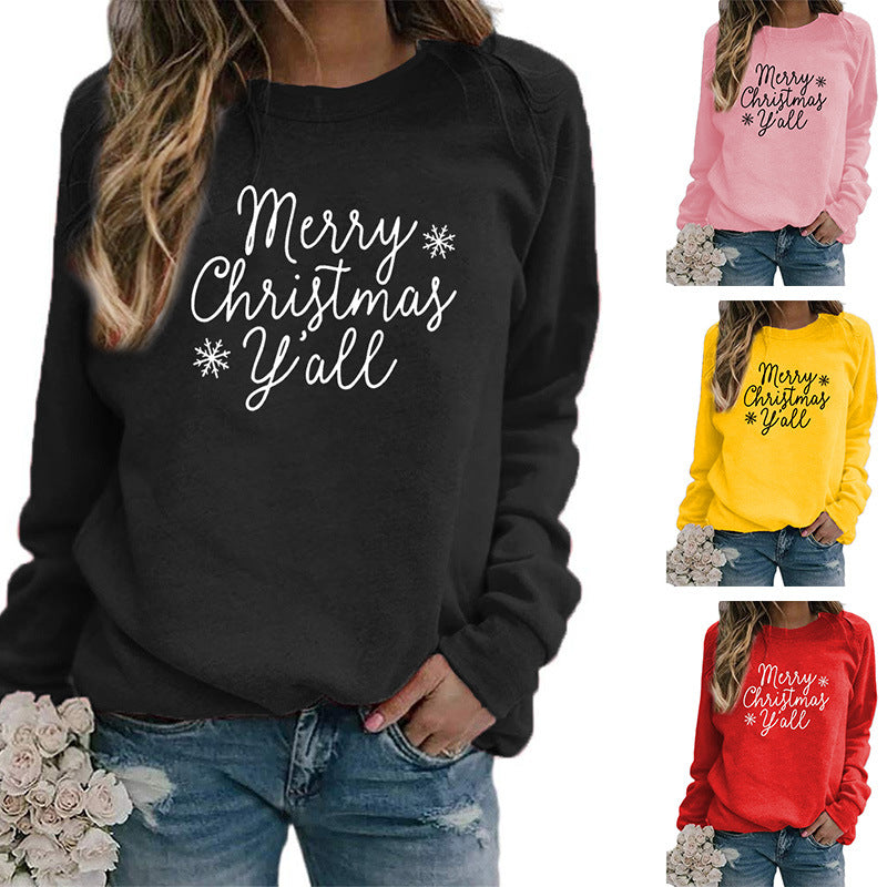 Christmas Snowflake Merry Christmas Letter Printed Round Neck Sweat Autumn and Winter Europe and America Amazon wish