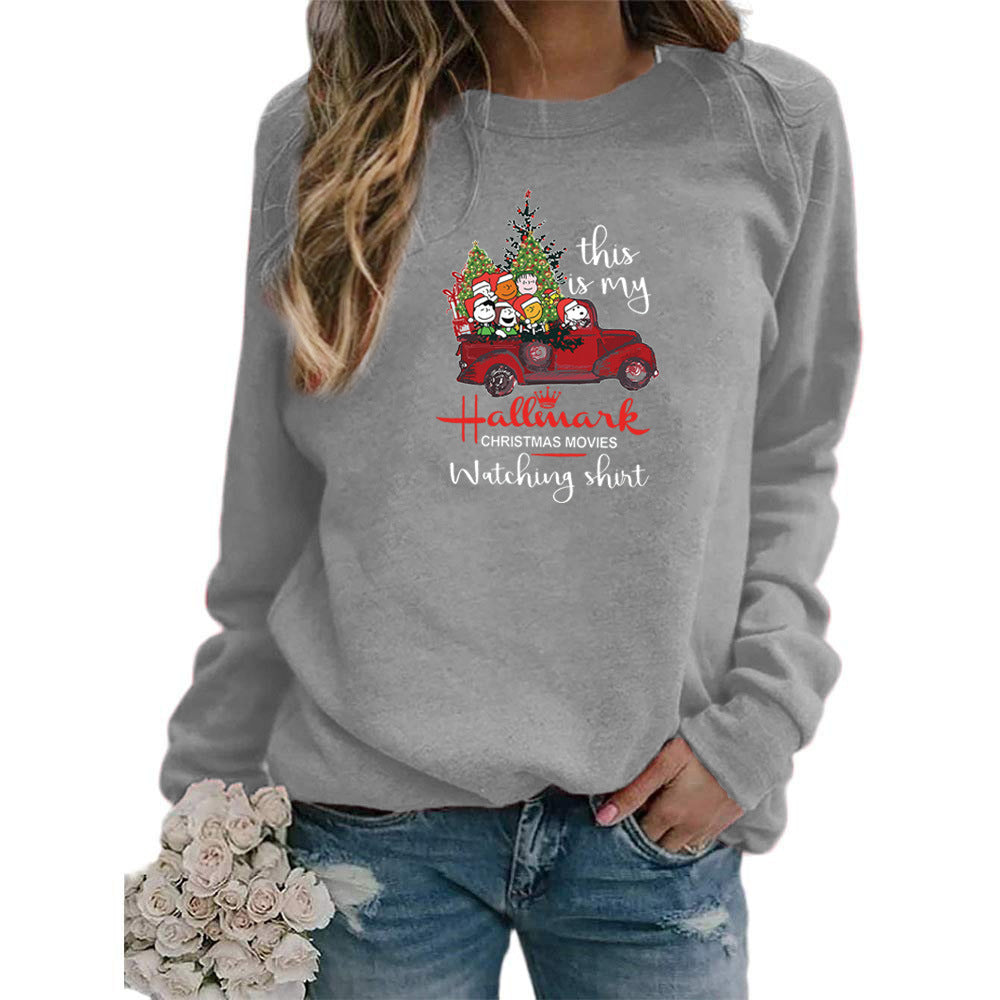 Christmas truck Merry Christmas pattern printed round neck sweater European and American autumn and winter Amazon AliExpress