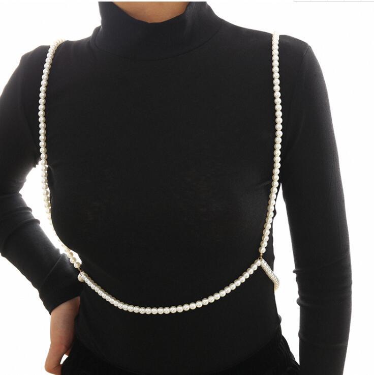Temperament Imitation Pearl Handmade Strap Body Chain Women