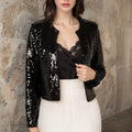 Crew-neck Long-sleeve Solid-color Cardigan Casual Sequin Jacket