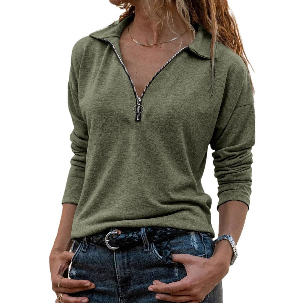 Fabric Lapel Zipper Casual Long Sleeve Women
