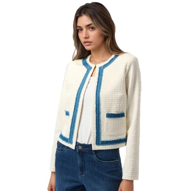 Temperament Crew Neck Retro Raw Edges Design Short Coat