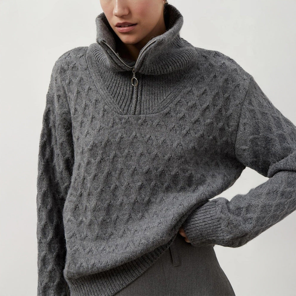 Women's High-neck Half Zip Sweater