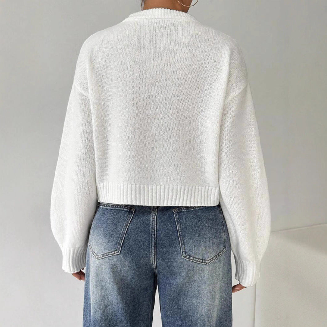 Short Round Neck Solid Color Sweater All-matching Wear