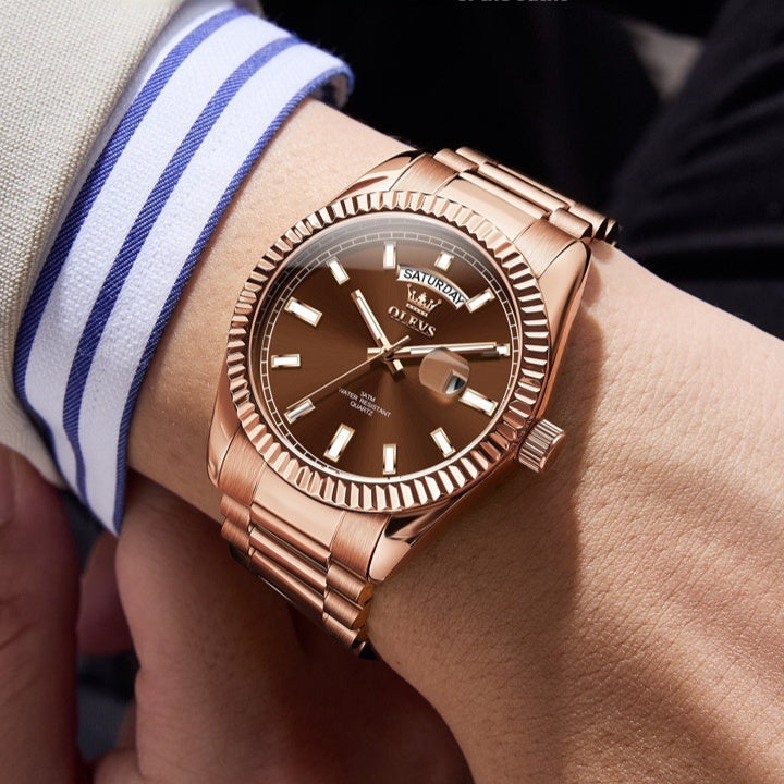 Luminous Waterproof Business Steel Belt Wrist Watch