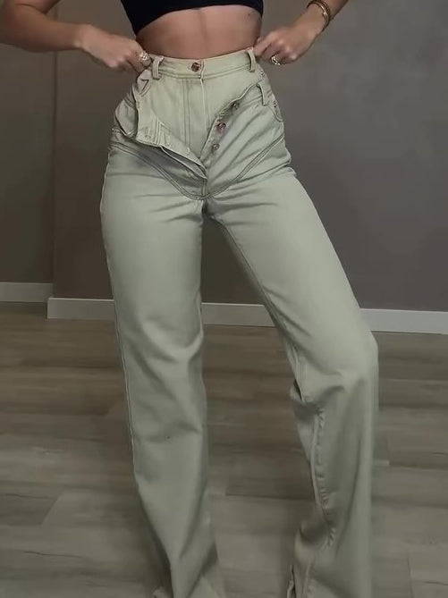 High Waist Double Jeans
