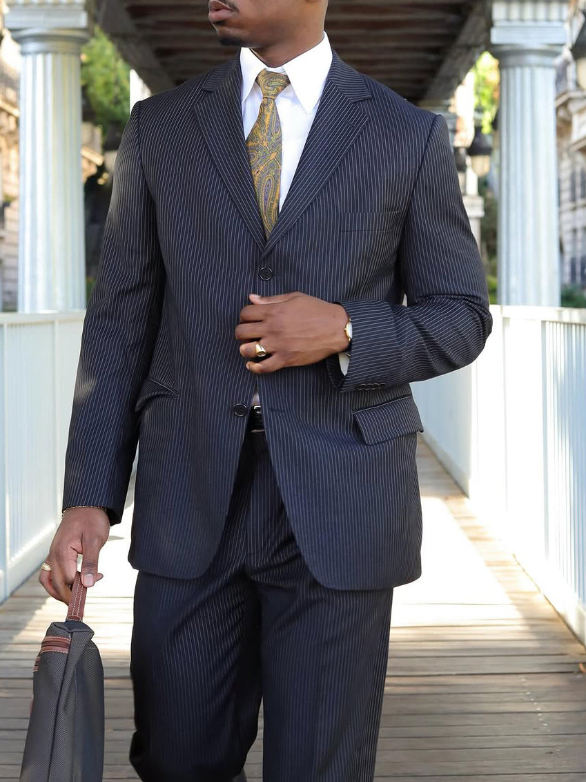 Men's Classic Striped Suit High Waist Pants Set