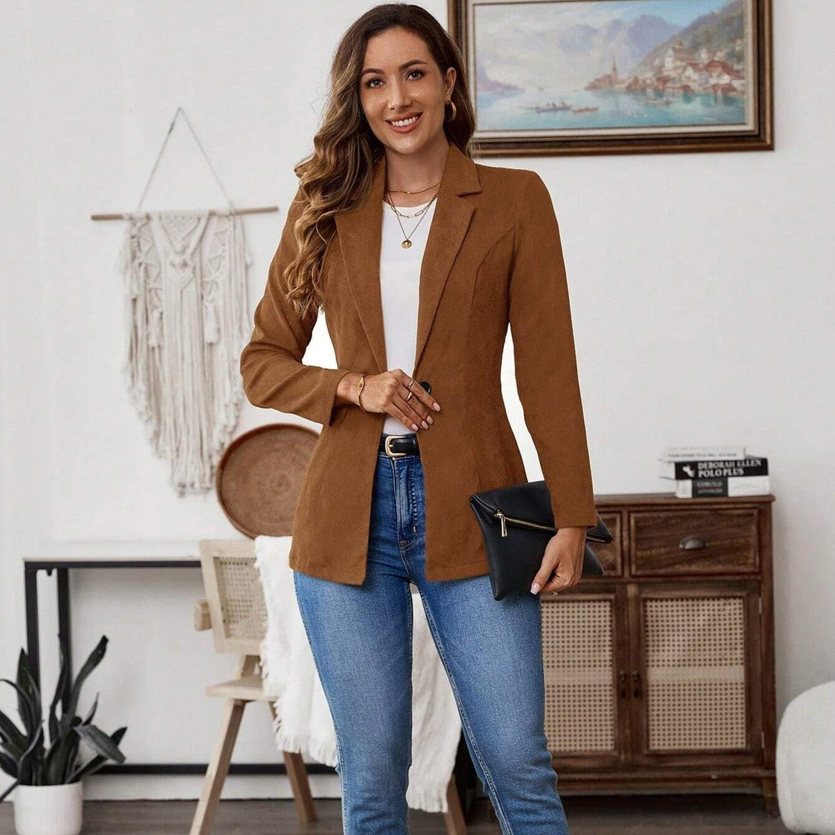 Lapel Long Sleeve Single-breasted Leisure Suit Coat