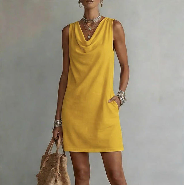 Summer Sleeveless Dress With Draped Neckline Design Slim Fit Evening Party Club Beach Dresses