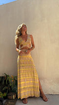 Printed Backless Hanging Neck Long Dress For Women