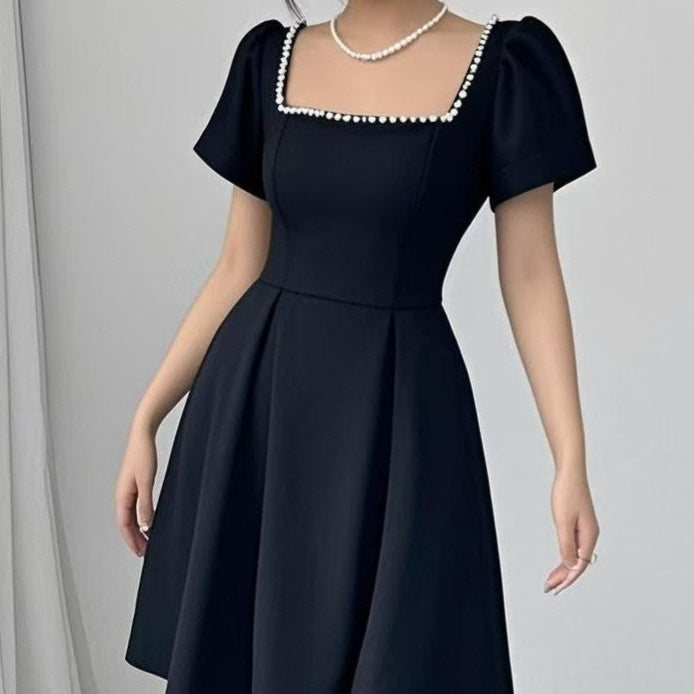 French-style Spring Women's Dress With A Square Neckline Design