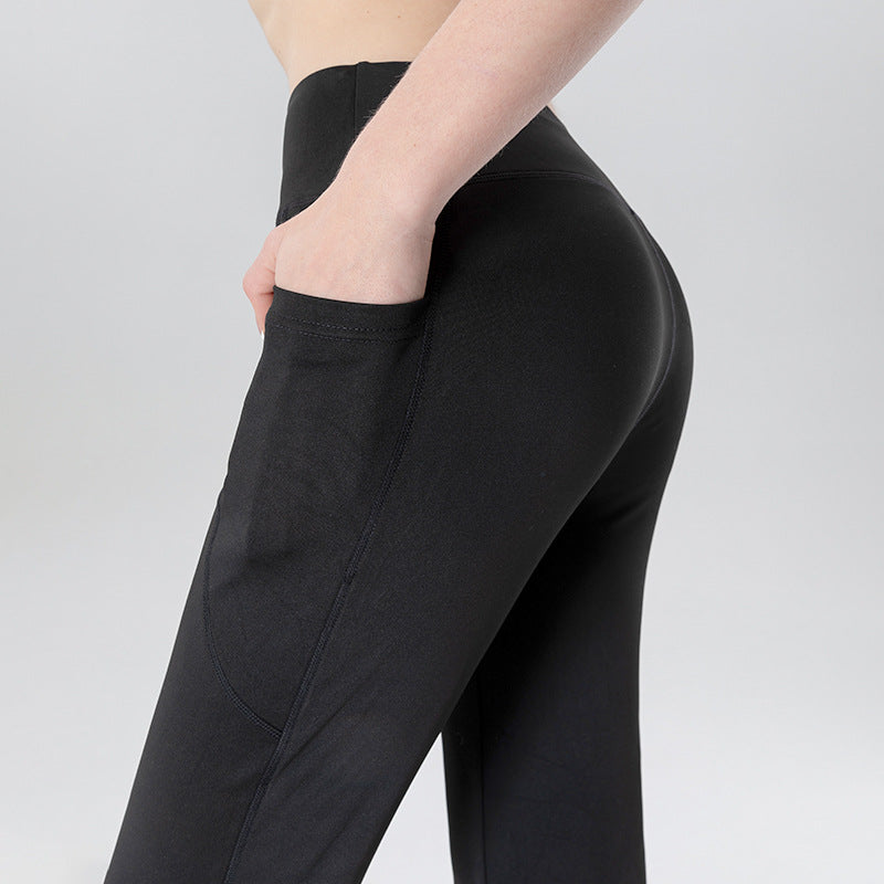 Ladies Mid Waist Abdominal-shaping Slimming Cropped Pants Casual Pocket Bootcut Trousers