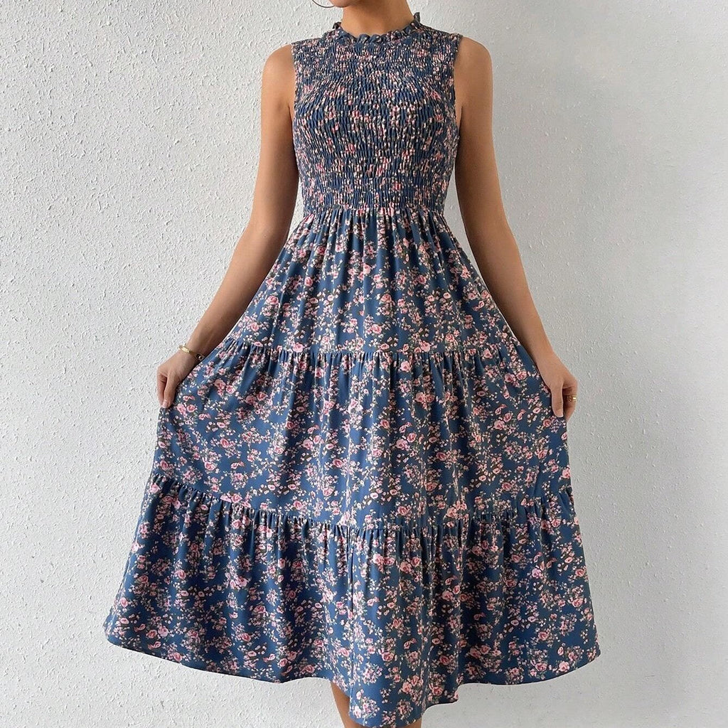Printed Patchwork Sleeveless A-line Dress For Women