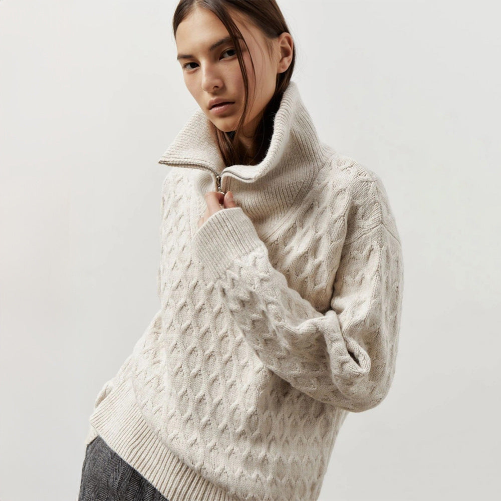 Women's High-neck Half Zip Sweater